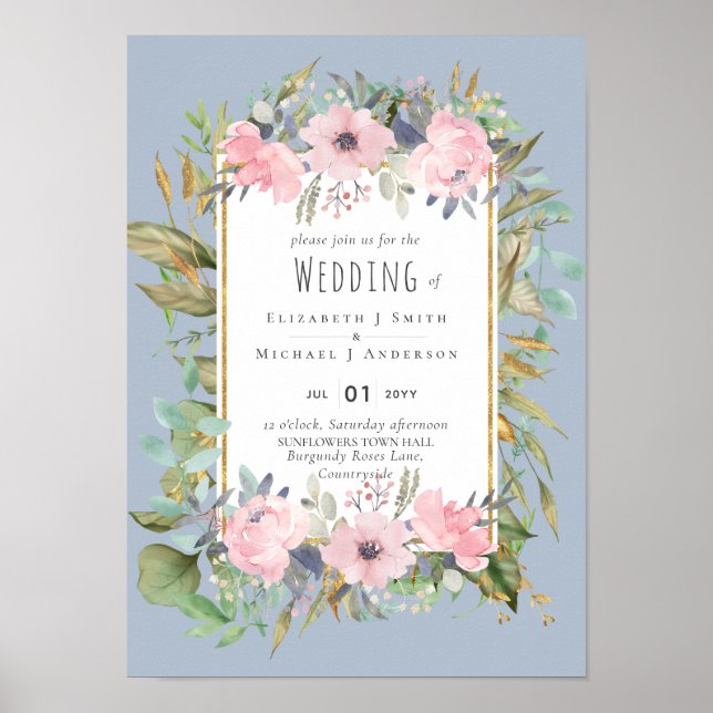 Affiche Rose Blush Floral Sage Mariage