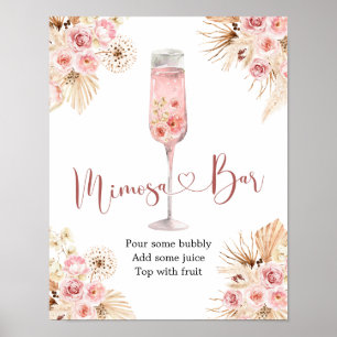 Affiche Rose Boho rose Soiree Fête des mariées Mimosa Bar