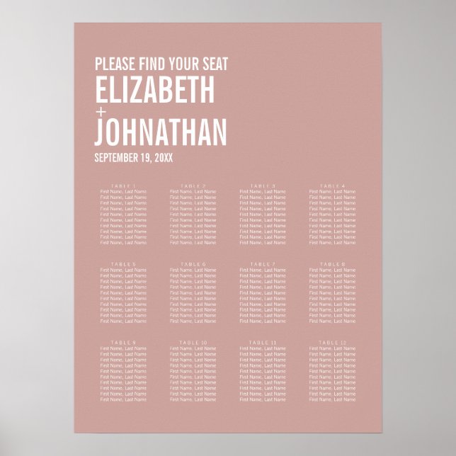 Affiche Rose Boho simple Typographie Mariage Sièges Graphi (Devant)