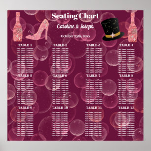 Affiche Rose Champagne Bubbly pour 12 sièges Carte de sièg