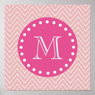 Affiche Rose Chaud, Chevron Rose Votre monogramme