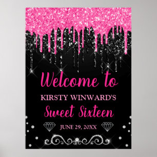 Affiche Rose Chaud et Noir Paillettes qui Coulent Douce Bi