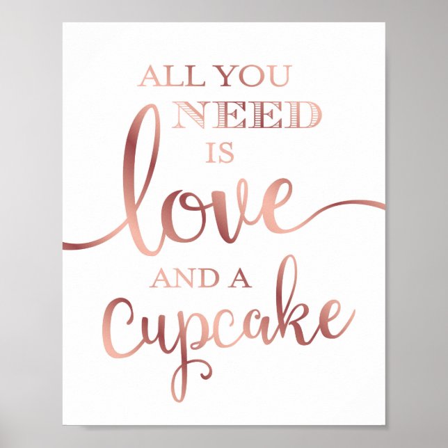 Affiche Rose Chic Gold LOVE ET UN CUPCAKE SIGNIFIER (Devant)