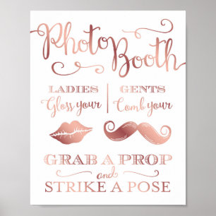 Affiche Rose Chic Gold PHOTO BOOTH GRAB A PROP Sign Print