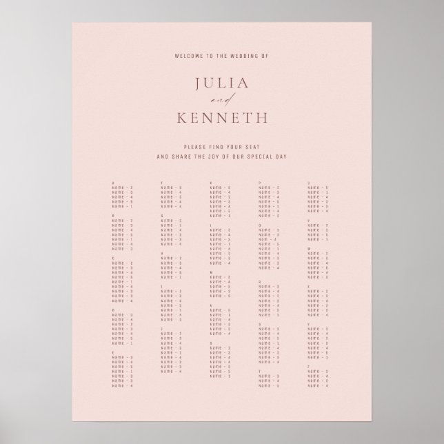 Affiche Rose classique élégant Mariage alphabétique  (Devant)