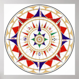 Affiche Rose Compass Rose par Jorge de Aguiar en 1492