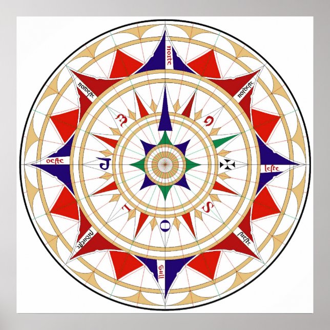 Affiche Rose Compass Rose par Jorge de Aguiar en 1492 (Devant)