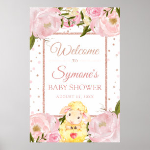 Affiche Rose d'agneau or et rose Peony Baby shower Bienven