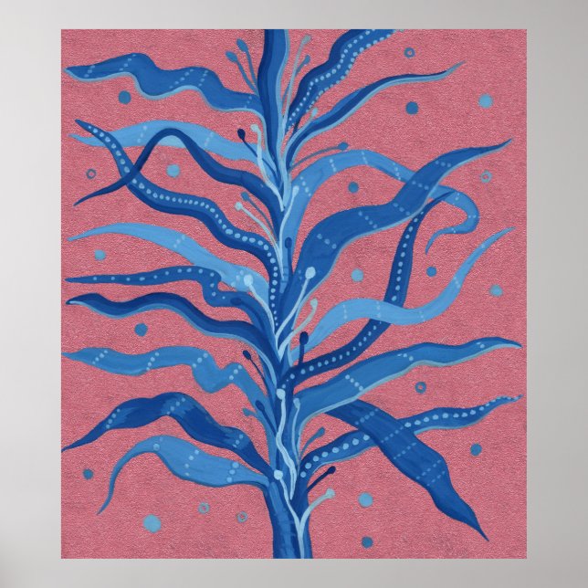 Affiche Rose d'algues bleues Taupe sous l'eau Absract Flor (Devant)