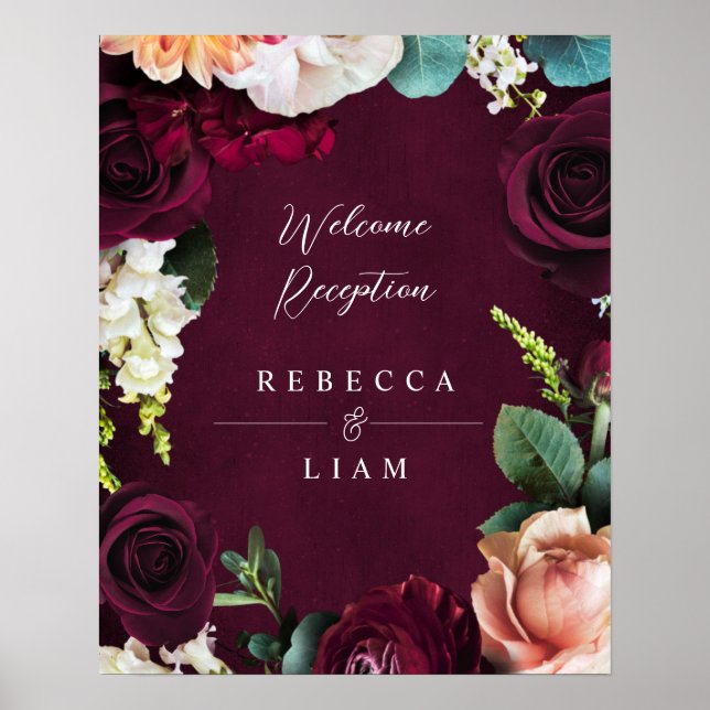 Affiche Rose de Bourgogne Ranunculus Mariage Bienvenue (Devant)