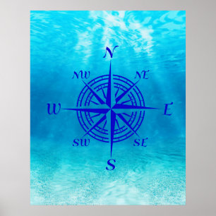 Affiche Rose de boussole bleu marine