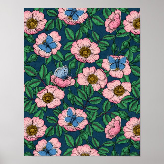 Affiche Rose de chien et papillons (Devant)