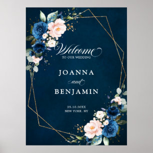 Affiche Rose de la marine Blue Blush Mariage géométrique P