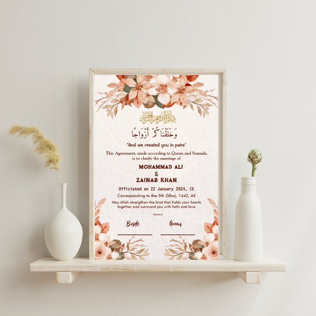Affiche Rose de luxe Gold Floral Frame Nikah contrat (Créateur téléchargé)
