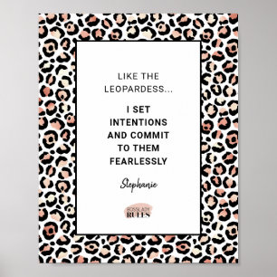 Affiche Rose de soumission motivationnel Motif Leopard Or