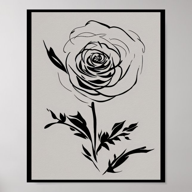 Affiche Rose d'encre minimaliste (Devant)
