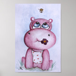 Affiche rose d'hippopotame pour des enfants