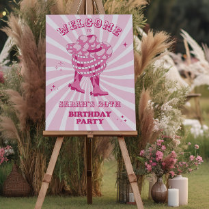 Affiche Rose   Disco Cowgirl Anniversaire de fête Bienvenu