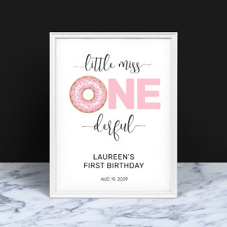 Affiche Rose Douce Petite Mademoiselle 1er Anniversaire