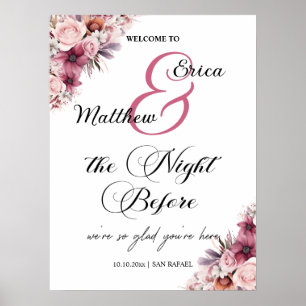 Affiche Rose Dusty 'Bienvenue à la veille de la nuit'