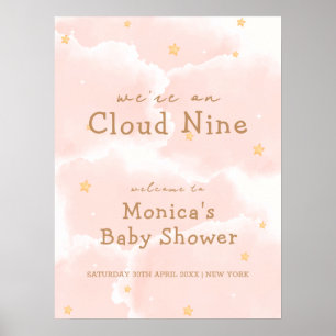 Affiche Rose Elegant Nuage Neuf Fille Baby shower Bienvenu
