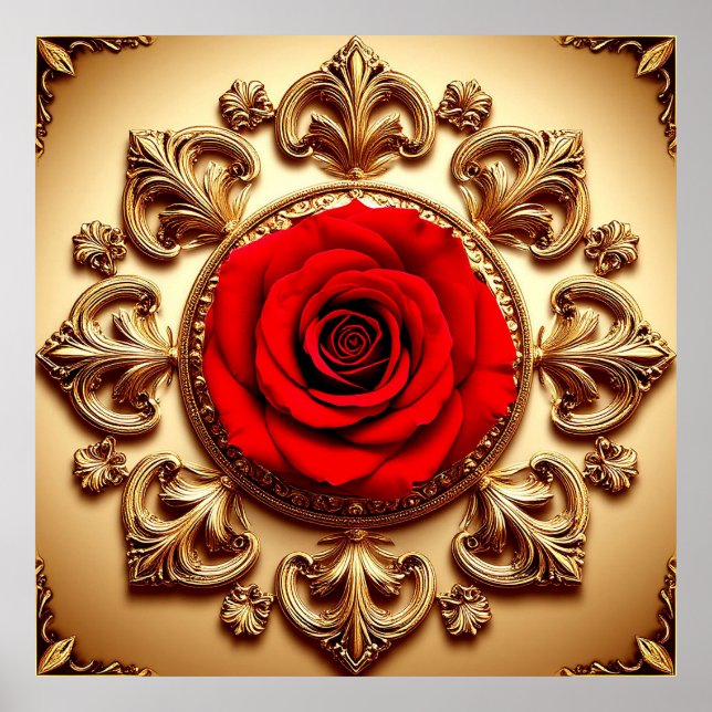 Affiche Rose Élégante avec Cadre Décoratif Orné (Devant)