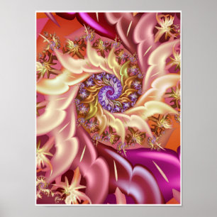 Affiche Rose en Spirale Dorée Tourbillon Abstrait Fractal