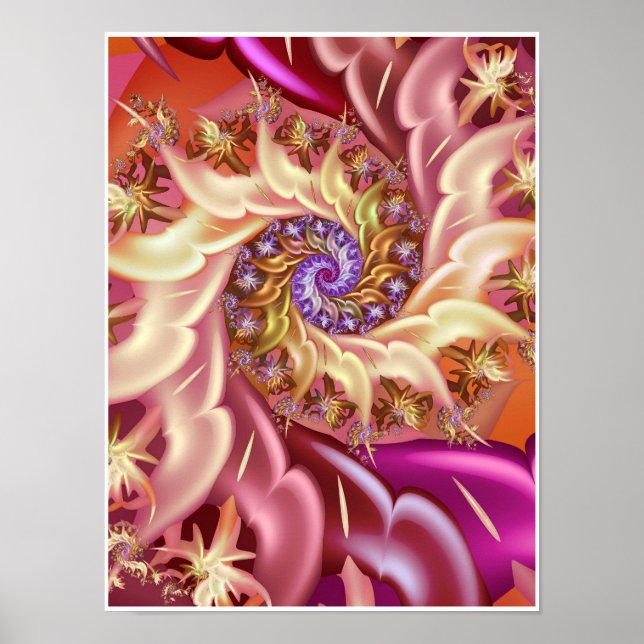 Affiche Rose en Spirale Dorée Tourbillon Abstrait Fractal (Devant)