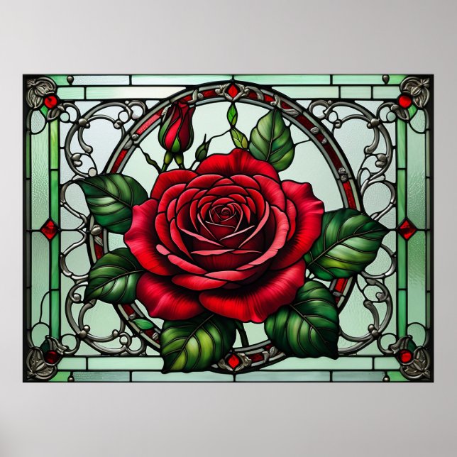 Affiche Rose en verre coloré (Devant)