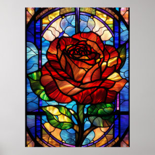 Affiche Rose en verre tendu