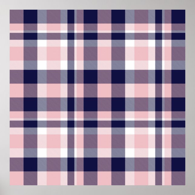 Affiche Rose et marine Plaid, à damiers, tartan sans soudu (Devant)