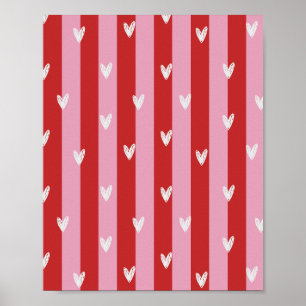 Affiche Rose et rouge, rayé de cœur