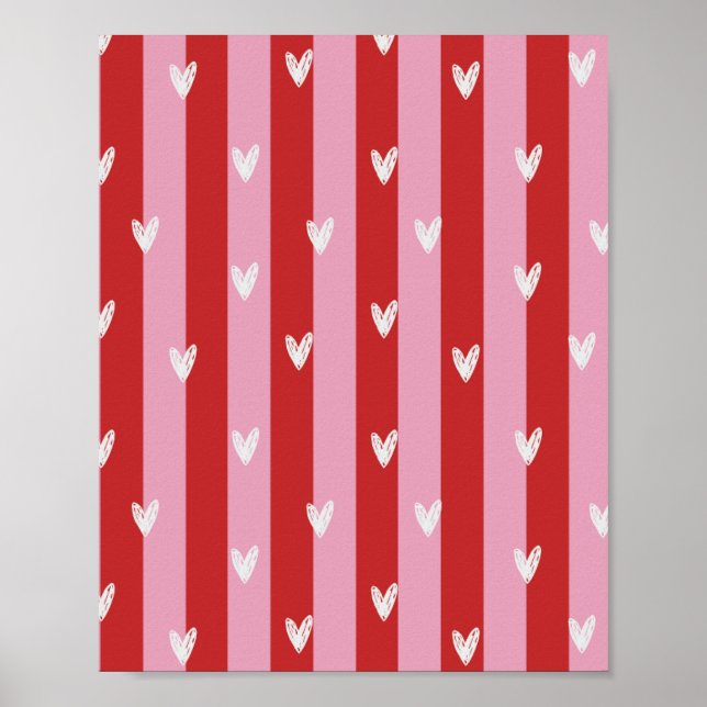 Affiche Rose et rouge, rayé de cœur  (Devant)