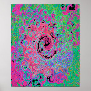 Affiche Rose et vert citron tourbillonnant abstrait rétro