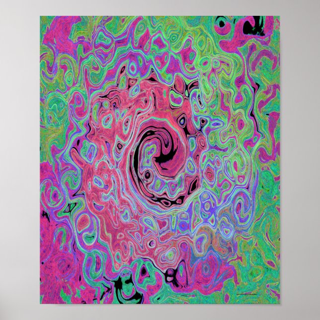 Affiche Rose et vert citron tourbillonnant abstrait rétro  (Devant)