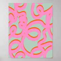 Rose Et Vert Mi-Siècle Lignes Abstraites Modernes