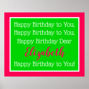 Affiche Rose et vert Personnalisé Joyeux Anniversaire Chan