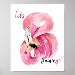 Affiche Rose exotique moderne Flamant rose Aquarelle