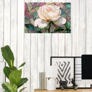Affiche Rose Faux Vitrail Teinté Pastel Rosé Lumineux