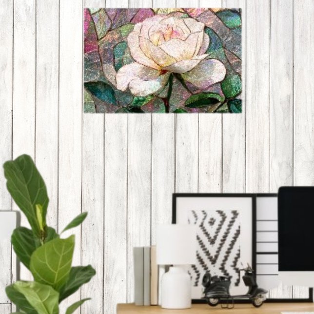 Affiche Rose Faux Vitrail Teinté Pastel Rosé Lumineux (Créateur téléchargé)