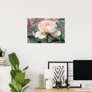 Affiche Rose Faux Vitrail Teinté Pastel Rosé Lumineux