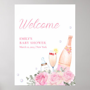 Affiche Rose Fleur Poppin Champagne Baby shower Bienvenue