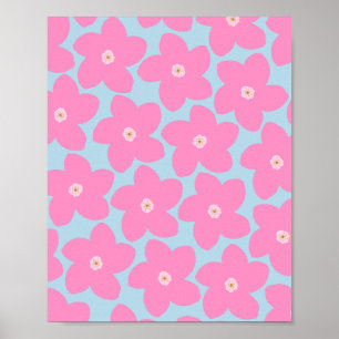 Affiche Rose Fleur Rétro Et Bleu