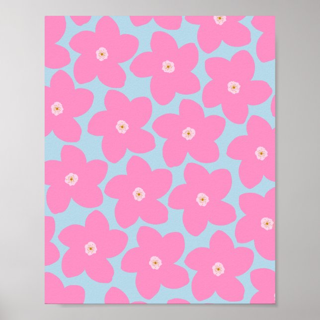 Affiche Rose Fleur Rétro Et Bleu (Devant)