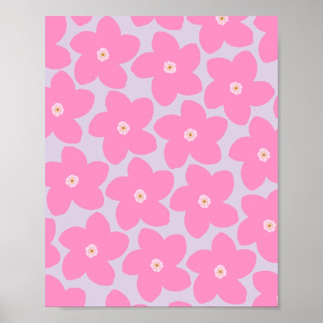 Affiche Rose Fleur Rétro Et Violet (Devant)