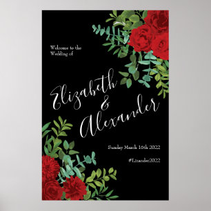 Affiche Rose Floral Black et Red Peony Mariage