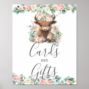 Affiche Rose Floral Cute Highland Vache Cartes et cadeaux
