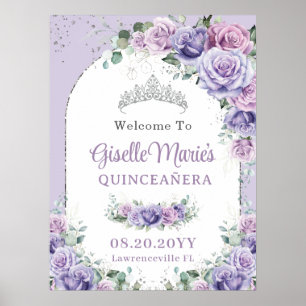 Affiche Rose floral violet Lilac QUINCEAÑERA Arc argenté