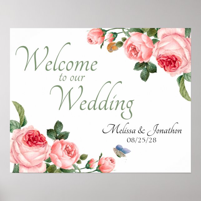 Affiche Rose Florale Élégante Mariage Rose Pâle (Devant)