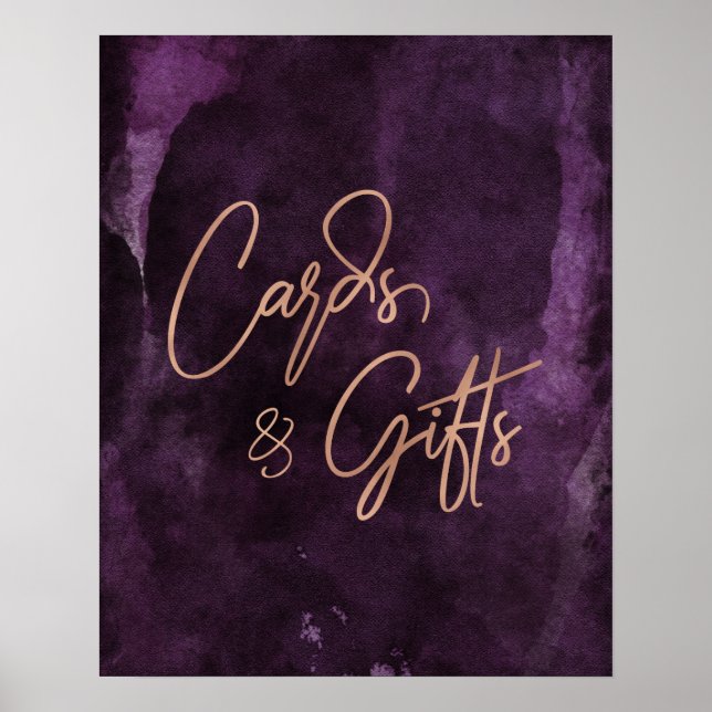 Affiche Rose foncé violet or mariage cartes et cadeaux (Devant)